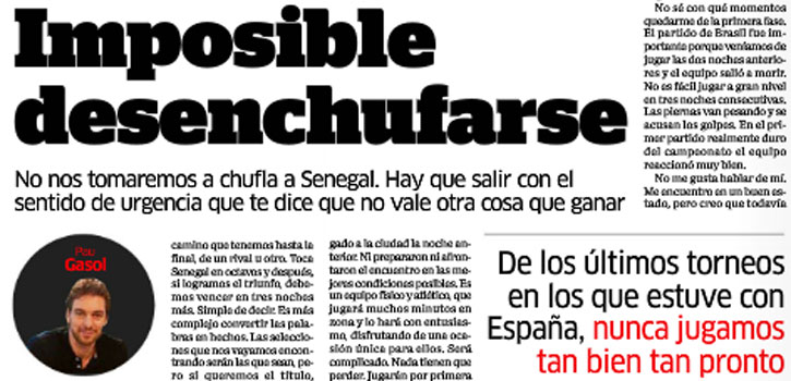 Pau Gasol en El Cdigo Gasol en MARCA: "No nos tomamos a chufla a Senegal"
