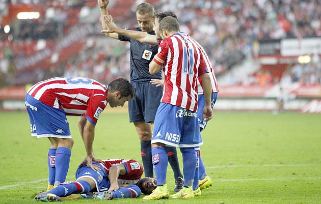 Guerrero, en el suelo, al caer lesionado ante Osasuna / Tuero - Arias (Marca)