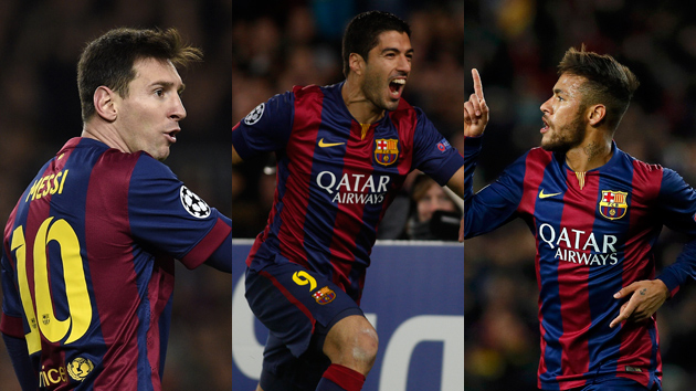 Messi, Surez y Neymar celebrando los goles ante el PSG.