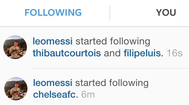 Messi follows Chelsea on Instagram!