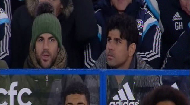 Diego Costa y Fbregas, espectadores en Stamford Bridge