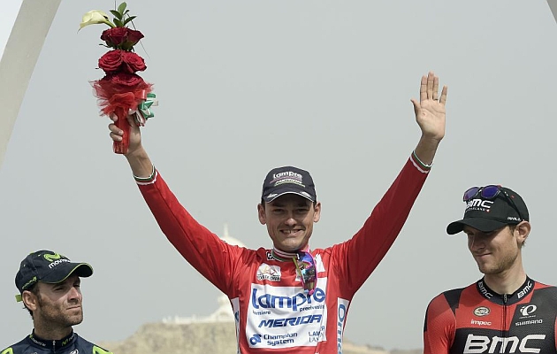 Valverde, Valls y Van Garderen, en el podio final del Tour de Omn 2015.
