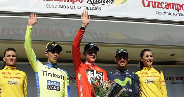 El podio final de la Ruta del Sol, con Froome, Contador e Intxausti. / 61 Ruta del Sol