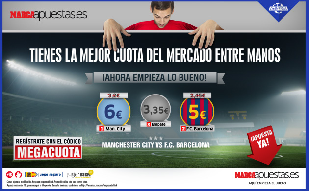La Megacuota del City vs Barcelona: Apuesta 10 euros al Bara y gana 50 euros
