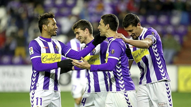 Jeffren, Omar, scar y Rueda celebran un gol al Numancia / Csar Minguela (Marca)