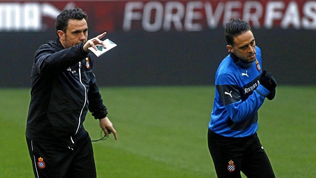 Sergio Gonzlez y Sergio Garca durante un entrenamiento del Espanyol. Foto: Francesc Adelantado