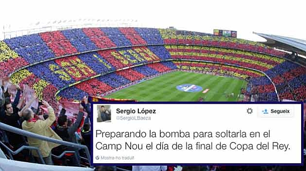 Mosaico en el Camp Nou y Tweet del imputado. Foto: Francesc Adelantado