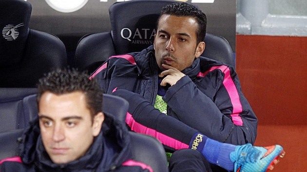 Pedro, en el banquillo durante un partido del Barcelona esta temporada. Foto: Francesc Adelantado