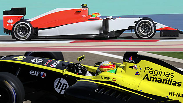 Arriba, Roberto Merhi en el GP de Bahrein con Manor; abajo, con el Pons Racing en los test de las World Series / RV RACING PRESS y MB Partners