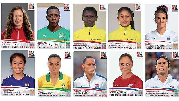 Muestra de cromos de la nueva colección Mundial Fútbol Femenino 2015 / Panini