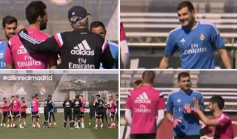 El Real Madrid felicit a Casillas en el entrenamiento de este mircoles / VDEO: ATLAS