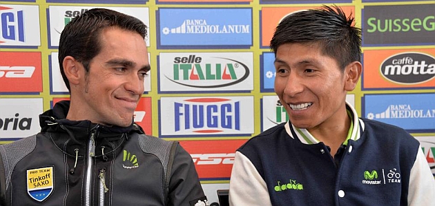 Alberto Contador y Nairo Quintana, en la previa de la Tirreno-Adriátido 2015. / RCS Sport