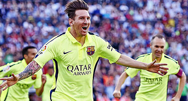 Messi celebra un gol en el Vicente Caldern