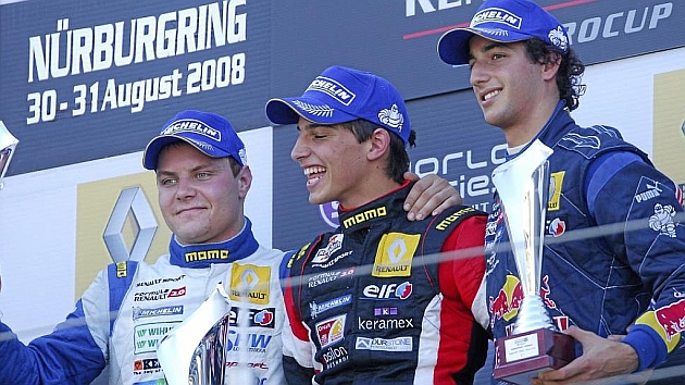 Bottas, Merhi y Ricciardo, en el podio de la primera carrera de la Frmula Renault 2.0 en Nurburgring 2008. / MOTOPARK ACADEMY