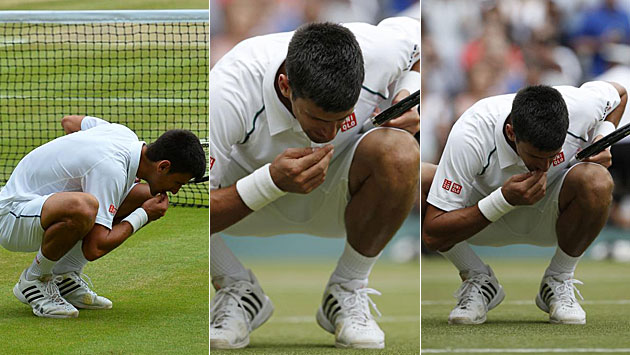 Djokovic come un trozo de hierba tras ganar en Wimbledon: Siempre pens en hacer algo loco