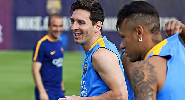 Messi durante el entrenamiento del Barcelona
