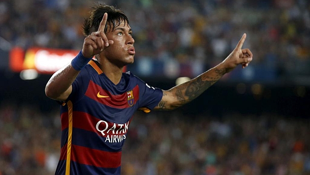 Neymar celebra su gol ante la Roma en el Camp Nou