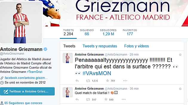 Griezmann pidi penalti para el Mnaco en las redes sociales
