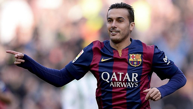 Pedro celebra un gol con la camiseta del Bara.