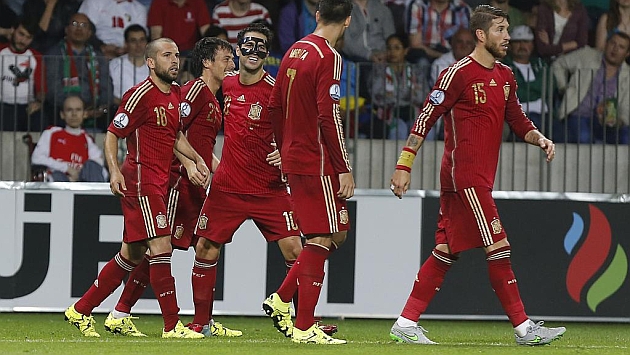 Espaa celebra un gol frente a Costa Rica