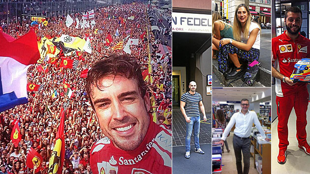 Fernando se hizo un 'selfie' desde el podio hace dos aos. Los 'tifosi' le recuerdan con cario pese a su marcha