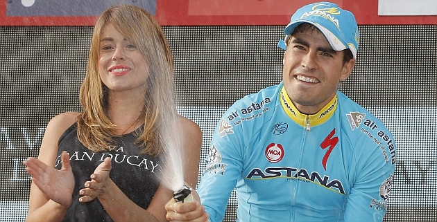 Mikel Landa, en el podio de la undcima etapa de la 70 Vuelta a Espaa. / LUIS NGEL GMEZ