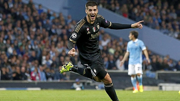 Morata celebra su gol al City en la jornada inaugural de la Champions