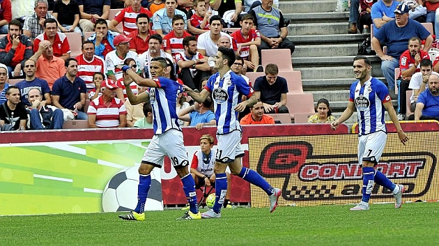 Faycal, Luis Alberto y Lucas Prez celebrando un gol