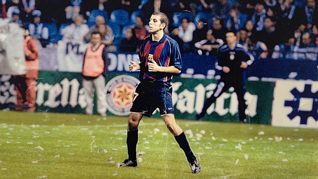Trashorras en su debut en Riazor con el Barcelona.