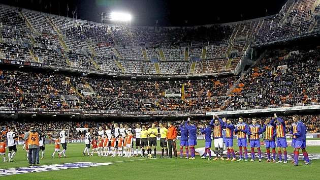 Las alineaciones de Valencia y Levante en un derbi en Mestalla