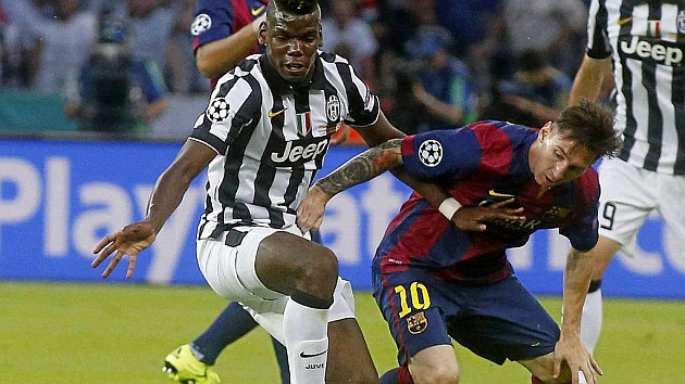 Pogba pugna con Messi en la final de la ltima Liga de Campeones