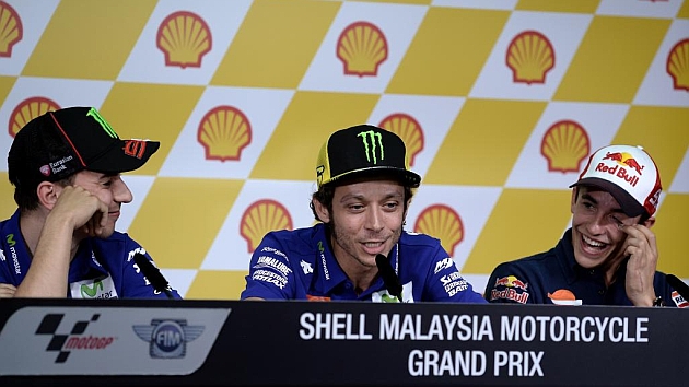 Lorenzo, Rossi y Mrquez durante la rueda de prensa del GP de Malasia