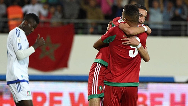 El Arabi celebra un gol con la seleccin de Marruecos