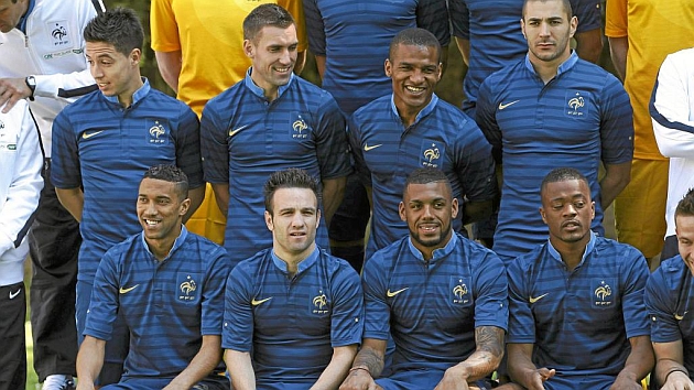 Nasri, Valbuena y Benzema en una imagen de la seleccin francesa que particip en la Eurocopa de 2012