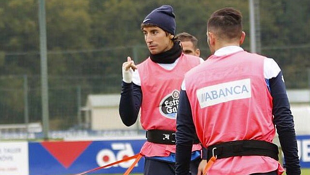 Pedro Mosquera en un entrenamiento de esta semana del Deportivo.