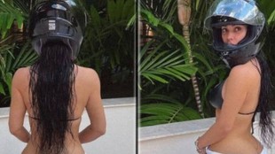 Kim Kardashian se quita la parte de abajo del bikini en un destape con casco: desnuda su lado motero