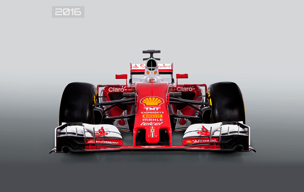 Vista de frente del Ferrari SF16-H de 2016