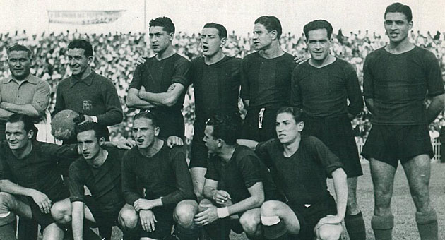 El once del Barça e la final de Copa de 1936 con Iborra de portero.